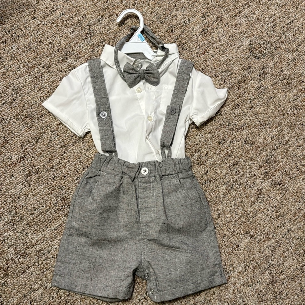 Adorable shorts and shirt set with suspenders and bowtie size 6M